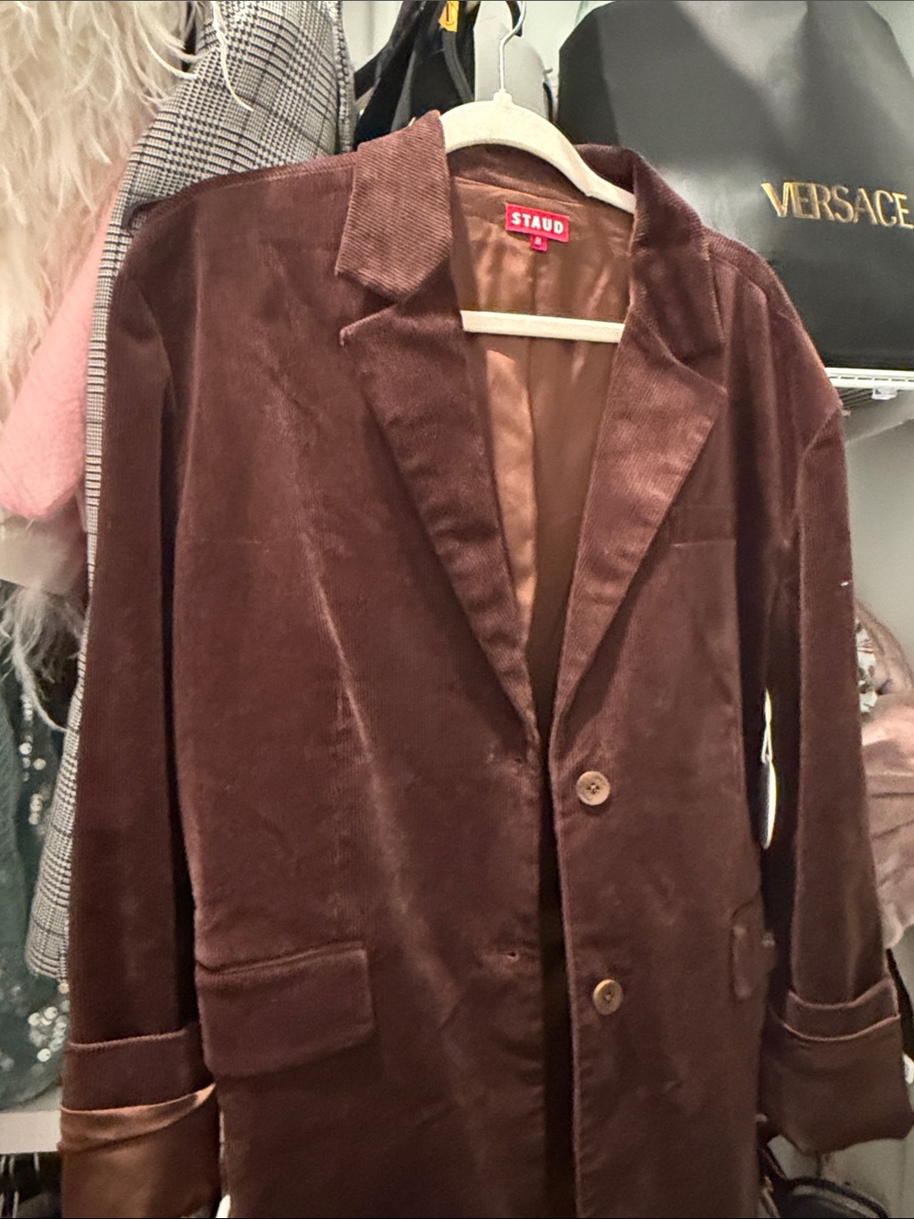 STAUD Men's Chocolate Brown Corduroy Pea Coat